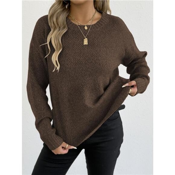 Textured Knit Relaxed Fit Round Neck Sweater - Picture 3 of 16
